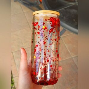 Red Valentine's Hearts Snowglobe Glass Can